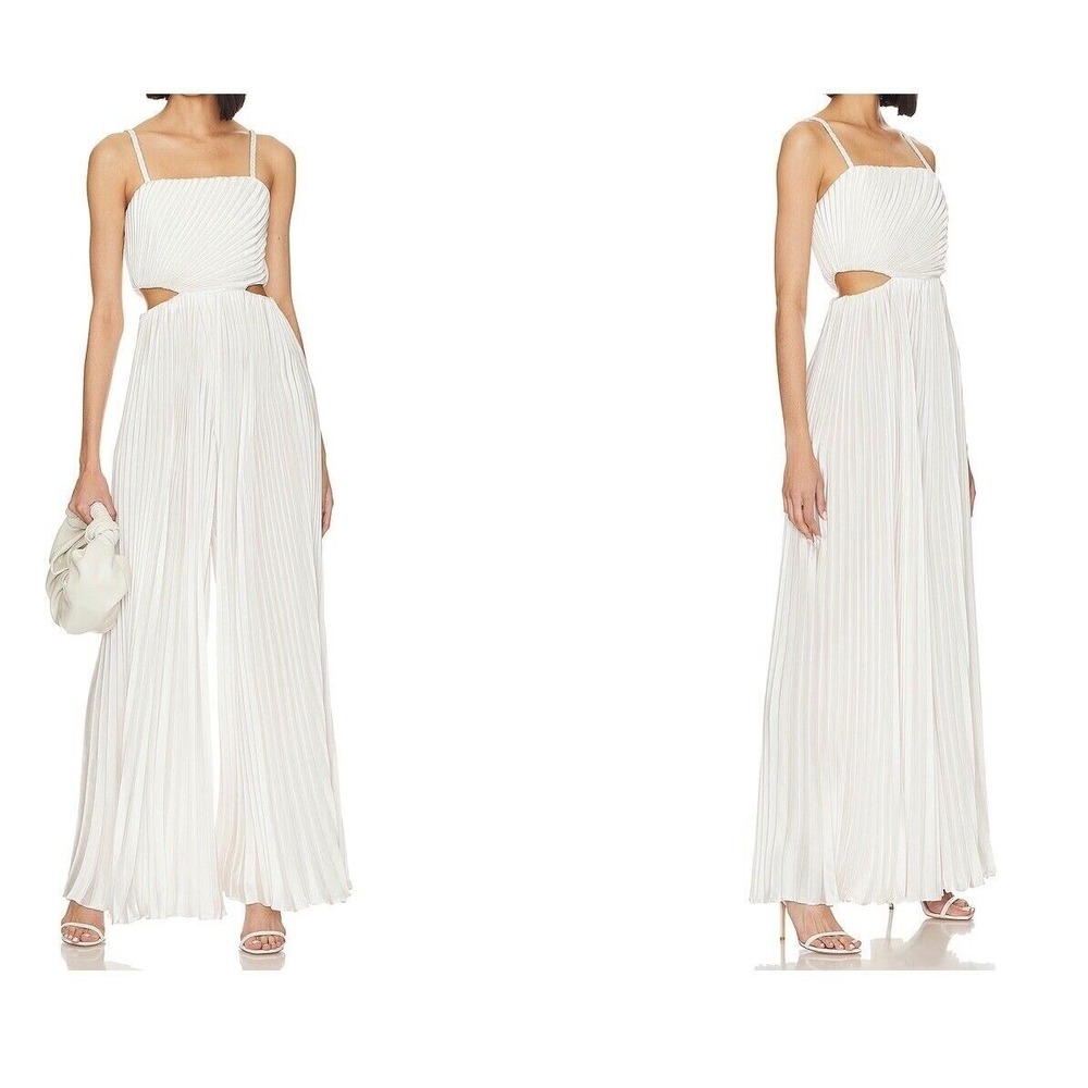 Alice +‎ Olivia NWT Powell Pleated Wide Leg Jumpsuit in White Size 12 MSRP $595